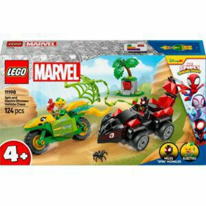 Afbeelding van een LEGO Marvel Spidey And His Amazing Friends - Spin en Electro achtervolging met dinosaurusvoertuigen Constructiespeelgoed