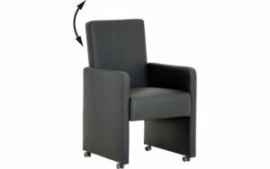 Afbeelding van een Goossens Eetkamerstoel Rivas zwart kunstleer verstelbaar met armleuning en met wielen, modern design