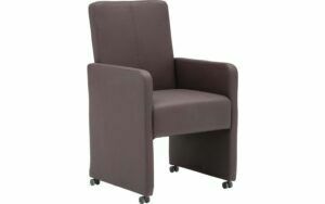 Afbeelding van een Goossens Eetkamerstoel Rivas bruin kunstleer met armleuning en met wielen, modern design