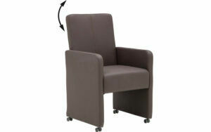 Afbeelding van een Goossens Eetkamerstoel Rivas bruin kunstleer verstelbaar met armleuning en met wielen, modern design