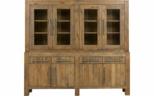 Afbeelding van een Goossens Buffetkast Roots, 4 glasdeuren 4 dichte deuren 4 laden, donkergrijs eiken, 230 x 210 x 45 cm, stijlvol landelijk
