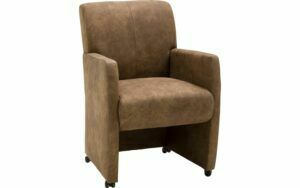 Afbeelding van een Goossens Eetkamerstoel Alex bruin microvezel met armleuning en met wielen, stijlvol landelijk