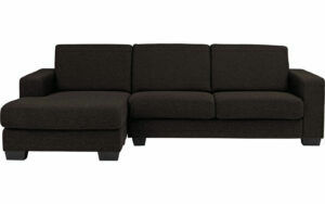 Afbeelding van een Goossens Hoekbank N-joy Divana Met Chaise Longue donkerbruin, stof, 2,5-zits, stijlvol landelijk met chaise longue links