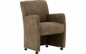 Afbeelding van een Goossens Eetkamerstoel Alex bruin microvezel met armleuning en met wielen, stijlvol landelijk