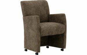 Afbeelding van een Goossens Eetkamerstoel Alex bruin microvezel met armleuning en met wielen, stijlvol landelijk