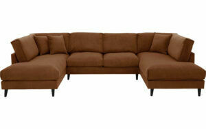 Afbeelding van een Goossens Bank Jonas cognac, stof, urban industrieel met ligelement links met ligelement rechts