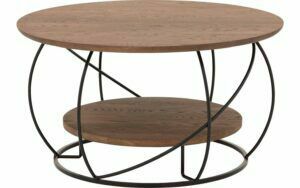 Afbeelding van een Goossens Salontafel Bellis rond, hout eiken donker bruin, stijlvol landelijk, 80 x 45 x 80 cm