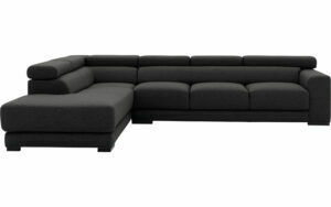 Afbeelding van een Goossens Bank Nora antraciet, stof, 3-zits, stijlvol landelijk met ligelement links
