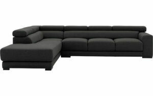 Afbeelding van een Goossens Bank Nora donkergrijs, stof, 3-zits, stijlvol landelijk met ligelement links