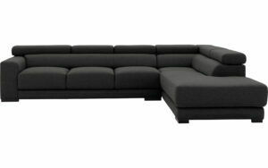 Afbeelding van een Goossens Bank Nora donkergrijs, stof, 3-zits, stijlvol landelijk met ligelement rechts