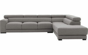 Afbeelding van een Goossens Bank Nora grijs, stof, 3-zits, stijlvol landelijk met ligelement rechts