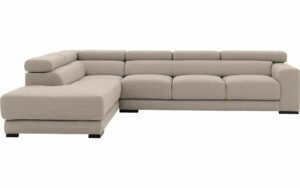 Afbeelding van een Goossens Bank Nora beige, stof, 3-zits, stijlvol landelijk met ligelement links