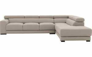 Afbeelding van een Goossens Bank Nora beige, stof, 3-zits, stijlvol landelijk met ligelement rechts