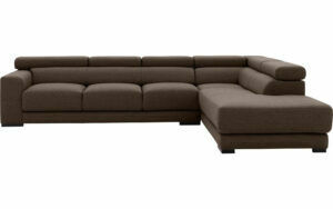 Afbeelding van een Goossens Bank Nora bruin, stof, 3-zits, stijlvol landelijk met ligelement rechts