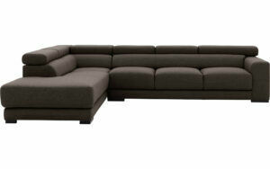 Afbeelding van een Goossens Bank Nora bruin, stof, 3-zits, stijlvol landelijk met ligelement links