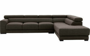 Afbeelding van een Goossens Bank Nora bruin, stof, 3-zits, stijlvol landelijk met ligelement rechts