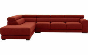 Afbeelding van een Goossens Bank Nora rood, stof, 3-zits, stijlvol landelijk met ligelement links