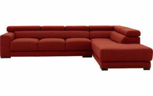 Afbeelding van een Goossens Bank Nora rood, stof, 3-zits, stijlvol landelijk met ligelement rechts