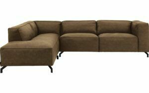 Afbeelding van een Goossens Bank Calvin groen, micro leer, 3-zits, modern design met ligelement links