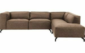 Afbeelding van een Goossens Bank Calvin bruin, micro leer, 3-zits, modern design met ligelement rechts