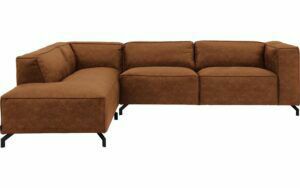 Afbeelding van een Goossens Bank Calvin cognac, micro leer, 3-zits, modern design met ligelement links