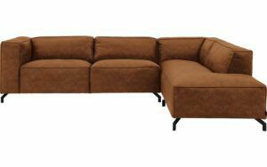 Afbeelding van een Goossens Bank Calvin cognac, micro leer, 3-zits, modern design met ligelement rechts