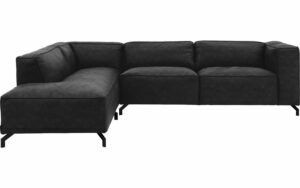 Afbeelding van een Goossens Bank Calvin antraciet, micro leer, 3-zits, modern design met ligelement links