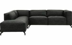 Afbeelding van een Goossens Bank Calvin grijs, micro leer, 3-zits, modern design met ligelement links