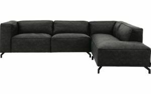 Afbeelding van een Goossens Bank Calvin grijs, micro leer, 3-zits, modern design met ligelement rechts