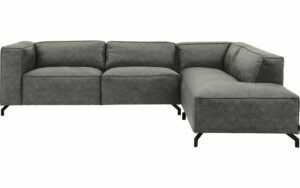 Afbeelding van een Goossens Bank Calvin grijs, micro leer, 3-zits, modern design met ligelement rechts