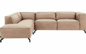 Afbeelding van een Goossens Bank Calvin beige, micro leer, 3-zits, modern design met ligelement links