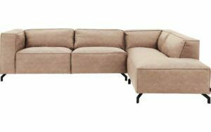 Afbeelding van een Goossens Bank Calvin beige, micro leer, 3-zits, modern design met ligelement rechts