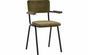 Afbeelding van een Goossens Eetkamerstoel Chaplin groen velvet stof met armleuning, urban industrieel