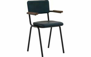 Afbeelding van een Goossens Eetkamerstoel Chaplin blauw leer met armleuning, urban industrieel