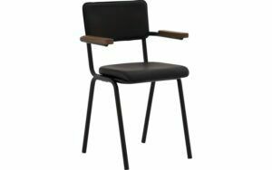 Afbeelding van een Goossens Eetkamerstoel Chaplin zwart leer met armleuning, urban industrieel