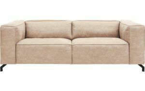 Afbeelding van een Goossens Bank Calvin beige, micro leer, 3-zits, modern design