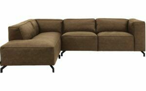 Afbeelding van een Goossens Bank Calvin groen, micro leer, 2,5-zits, modern design met ligelement links