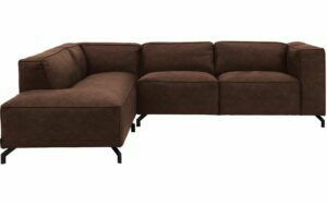 Afbeelding van een Goossens Bank Calvin bruin, micro leer, 3-zits, modern design met ligelement links