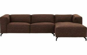 Afbeelding van een Goossens Bank Calvin bruin, micro leer, 3-zits, modern design met ligelement rechts