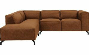 Afbeelding van een Goossens Bank Calvin cognac, micro leer, 2-zits, modern design met ligelement links