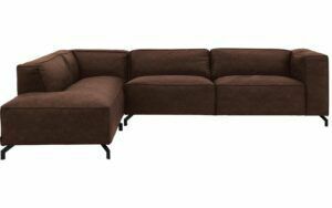 Afbeelding van een Goossens Bank Calvin bruin, micro leer, 3,5-zits, modern design met ligelement links