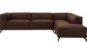 Afbeelding van een Goossens Bank Calvin bruin, micro leer, 3,5-zits, modern design met ligelement rechts