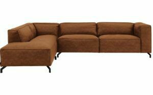 Afbeelding van een Goossens Bank Calvin cognac, micro leer, 3,5-zits, modern design met ligelement links