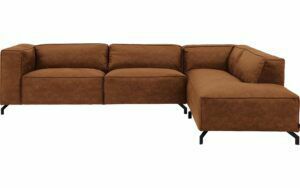 Afbeelding van een Goossens Bank Calvin cognac, micro leer, 3,5-zits, modern design met ligelement rechts