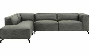 Afbeelding van een Goossens Bank Calvin grijs, micro leer, 3,5-zits, modern design met ligelement links