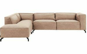 Afbeelding van een Goossens Bank Calvin beige, micro leer, 3,5-zits, modern design met ligelement links