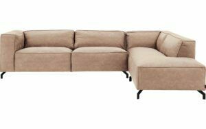 Afbeelding van een Goossens Bank Calvin beige, micro leer, 3,5-zits, modern design met ligelement rechts