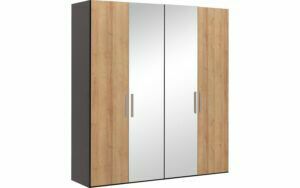 Afbeelding van een Goossens Kledingkast Easy Storage Ddk, Kledingkast 203 cm breed, 220 cm hoog, 2x draaideur en 2x spiegel draaideur midden