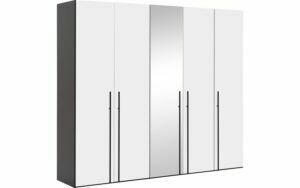 Afbeelding van een Goossens Kledingkast Easy Storage Ddk, Kledingkast 253 cm breed, 220 cm hoog, 4x glas draaideur en 1x spiegel draaideur midden