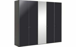 Afbeelding van een Goossens Kledingkast Easy Storage Ddk, Kledingkast 253 cm breed, 220 cm hoog, 4x draaideur en 1x spiegel draaideur midden